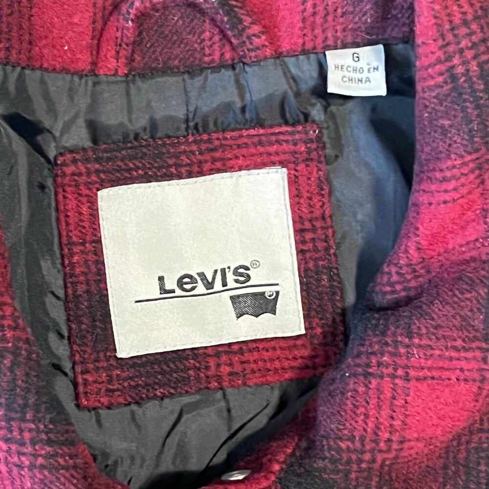 Levi’s Wool Blend Red/Black Buffalo Plaid Jacket Hip Length Size Large - Picture 4 of 10